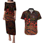 Adelaide Crows ANZAC Day Couples Matching Puletasi and Hawaiian Shirt Indigenous Dot Art with Poppy Flower Tribute