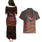 Adelaide Crows ANZAC Day Couples Matching Puletasi and Hawaiian Shirt Indigenous Dot Art with Poppy Flower Tribute