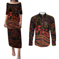 Adelaide Crows ANZAC Day Couples Matching Puletasi and Long Sleeve Button Shirt Indigenous Dot Art with Poppy Flower Tribute
