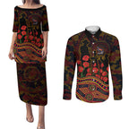 Adelaide Crows ANZAC Day Couples Matching Puletasi and Long Sleeve Button Shirt Indigenous Dot Art with Poppy Flower Tribute
