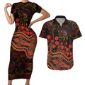 Adelaide Crows ANZAC Day Couples Matching Short Sleeve Bodycon Dress and Hawaiian Shirt Indigenous Dot Art with Poppy Flower Tribute