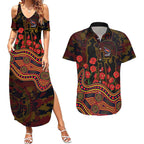 Adelaide Crows ANZAC Day Couples Matching Summer Maxi Dress and Hawaiian Shirt Indigenous Dot Art with Poppy Flower Tribute
