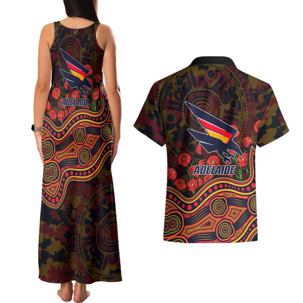 Adelaide Crows ANZAC Day Couples Matching Tank Maxi Dress and Hawaiian Shirt Indigenous Dot Art with Poppy Flower Tribute