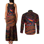 Adelaide Crows ANZAC Day Couples Matching Tank Maxi Dress and Long Sleeve Button Shirt Indigenous Dot Art with Poppy Flower Tribute