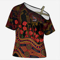 Adelaide Crows ANZAC Day Cross Shoulder Shirt Indigenous Dot Art with Poppy Flower Tribute