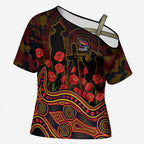 Adelaide Crows ANZAC Day Cross Shoulder Shirt Indigenous Dot Art with Poppy Flower Tribute