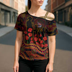 Adelaide Crows ANZAC Day Cross Shoulder Shirt Indigenous Dot Art with Poppy Flower Tribute