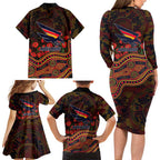 Adelaide Crows ANZAC Day Family Matching Long Sleeve Bodycon Dress and Hawaiian Shirt Indigenous Dot Art with Poppy Flower Tribute