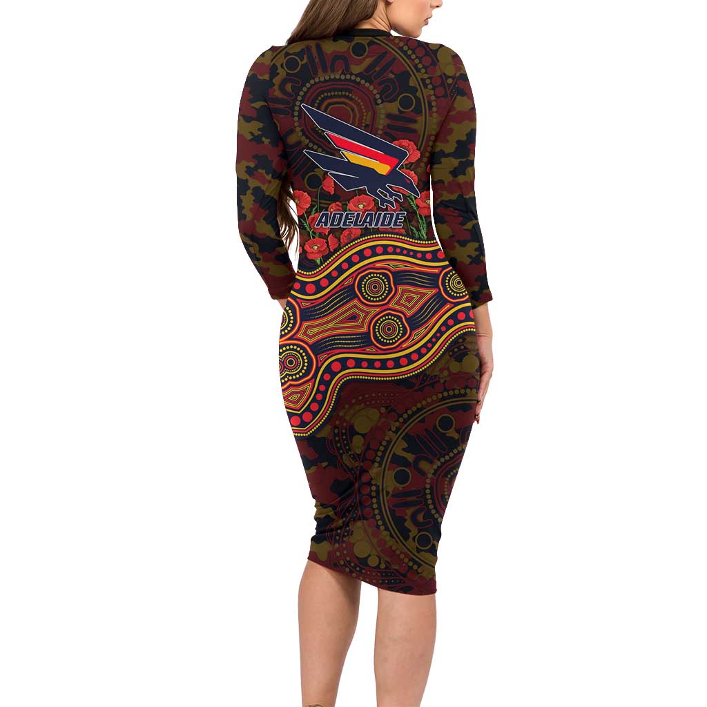Adelaide Crows ANZAC Day Family Matching Long Sleeve Bodycon Dress and Hawaiian Shirt Indigenous Dot Art with Poppy Flower Tribute