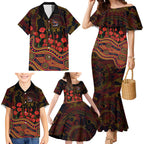 Adelaide Crows ANZAC Day Family Matching Mermaid Dress and Hawaiian Shirt Indigenous Dot Art with Poppy Flower Tribute