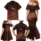Adelaide Crows ANZAC Day Family Matching Mermaid Dress and Hawaiian Shirt Indigenous Dot Art with Poppy Flower Tribute