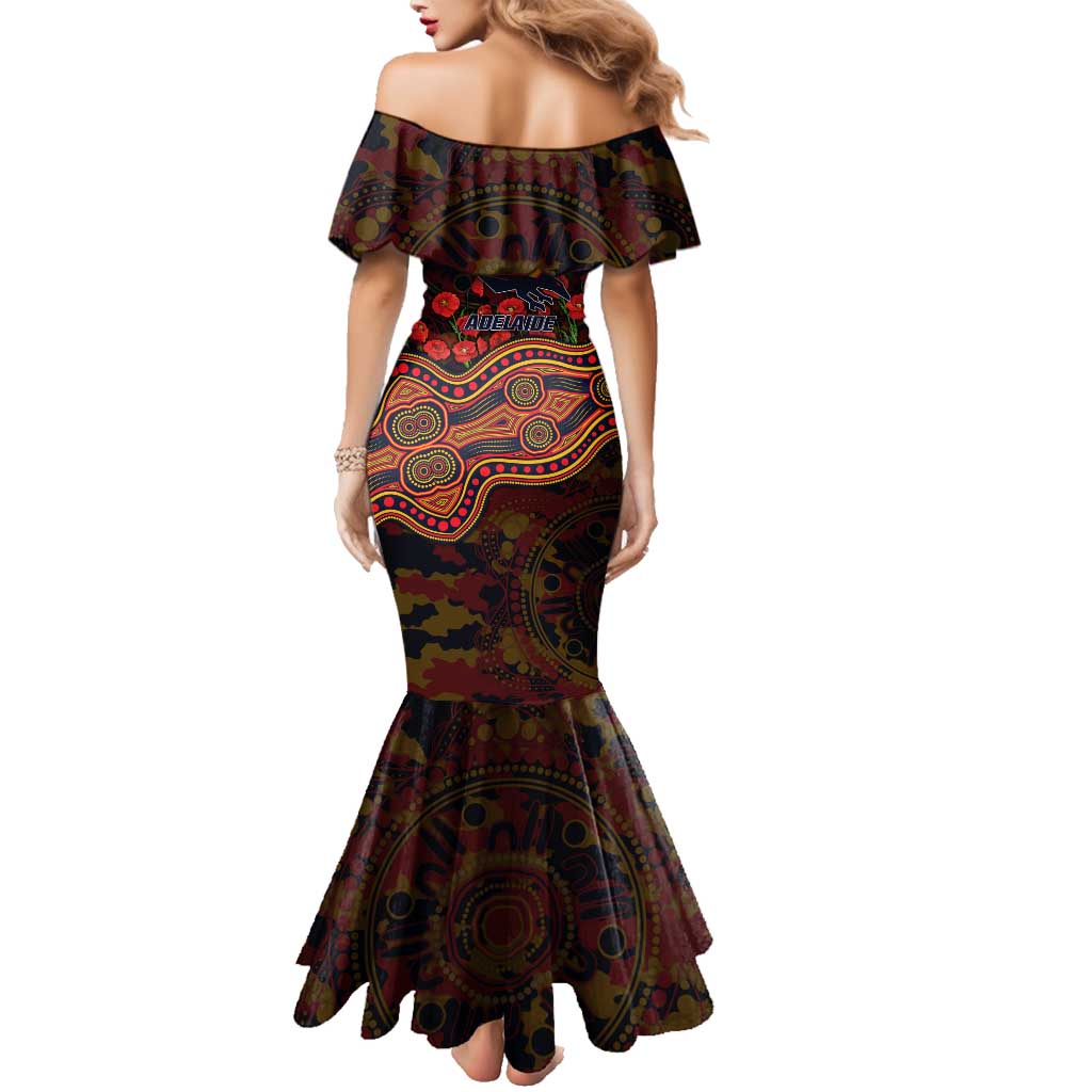 Adelaide Crows ANZAC Day Family Matching Mermaid Dress and Hawaiian Shirt Indigenous Dot Art with Poppy Flower Tribute