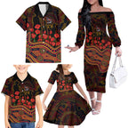 Adelaide Crows ANZAC Day Family Matching Off The Shoulder Long Sleeve Dress and Hawaiian Shirt Indigenous Dot Art with Poppy Flower Tribute