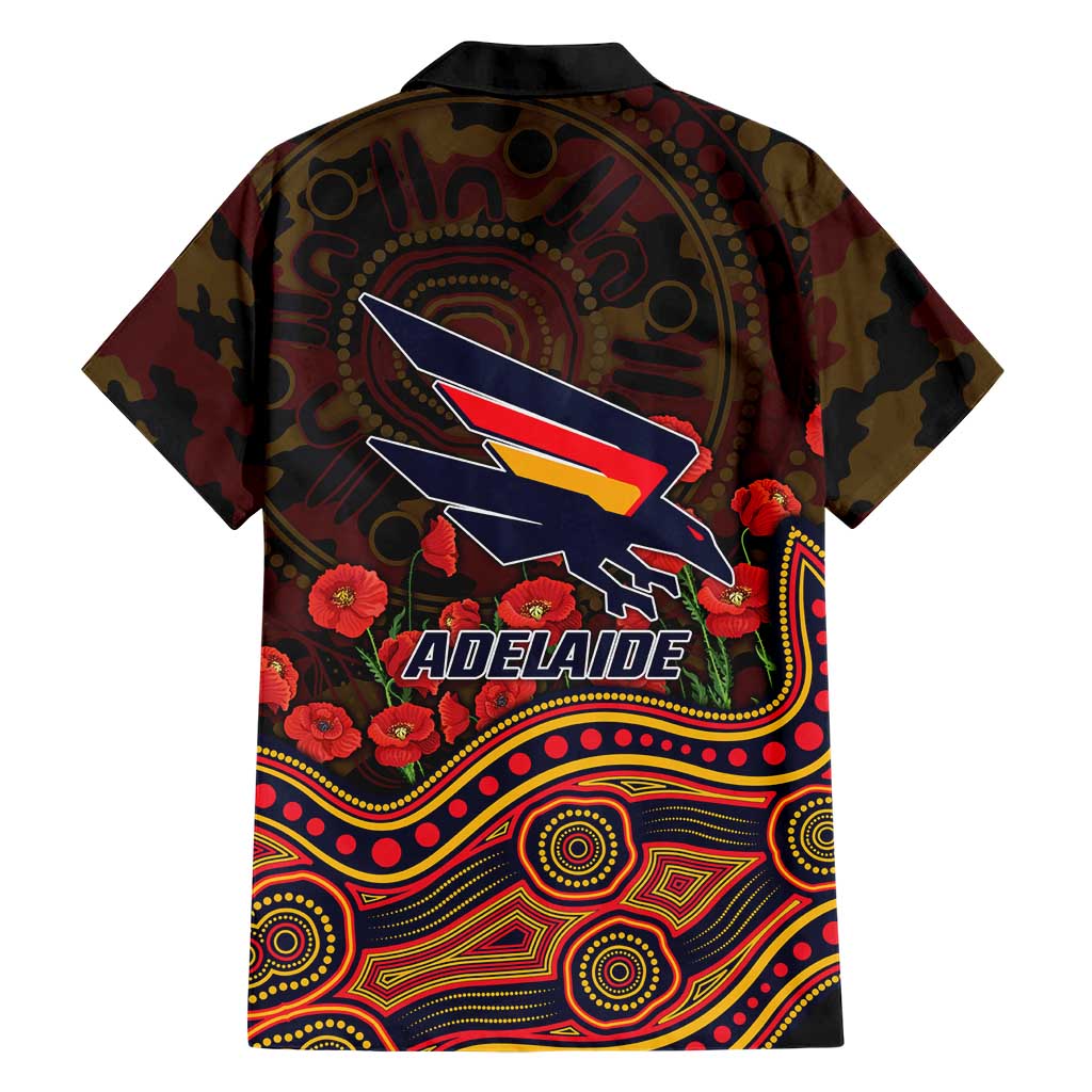 Adelaide Crows ANZAC Day Family Matching Off The Shoulder Long Sleeve Dress and Hawaiian Shirt Indigenous Dot Art with Poppy Flower Tribute