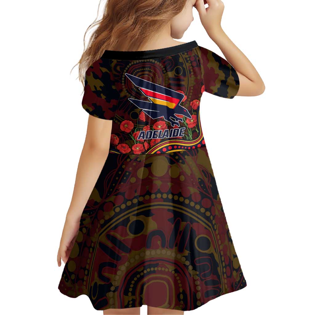 Adelaide Crows ANZAC Day Family Matching Off Shoulder Maxi Dress and Hawaiian Shirt Indigenous Dot Art with Poppy Flower Tribute