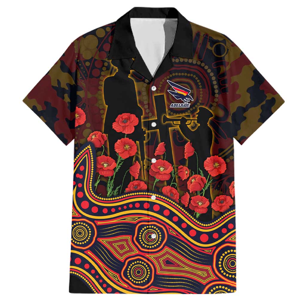 Adelaide Crows ANZAC Day Family Matching Off Shoulder Short Dress and Hawaiian Shirt Indigenous Dot Art with Poppy Flower Tribute