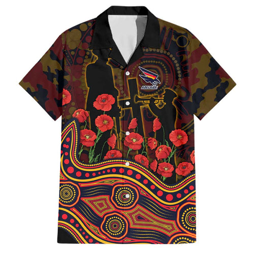 Adelaide Crows ANZAC Day Family Matching Off Shoulder Short Dress and Hawaiian Shirt Indigenous Dot Art with Poppy Flower Tribute