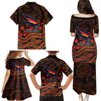 Adelaide Crows ANZAC Day Family Matching Puletasi and Hawaiian Shirt Indigenous Dot Art with Poppy Flower Tribute