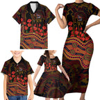 Adelaide Crows ANZAC Day Family Matching Short Sleeve Bodycon Dress and Hawaiian Shirt Indigenous Dot Art with Poppy Flower Tribute