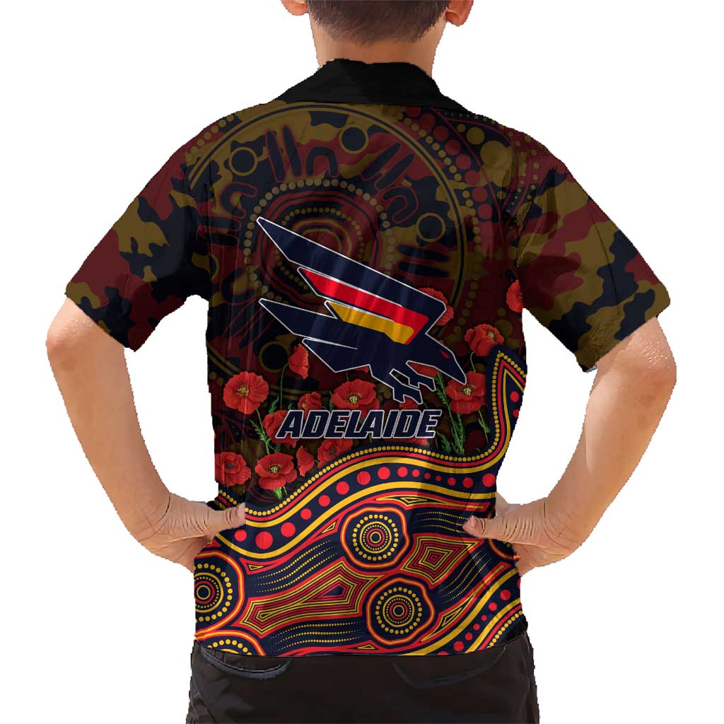 Adelaide Crows ANZAC Day Family Matching Short Sleeve Bodycon Dress and Hawaiian Shirt Indigenous Dot Art with Poppy Flower Tribute