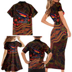 Adelaide Crows ANZAC Day Family Matching Short Sleeve Bodycon Dress and Hawaiian Shirt Indigenous Dot Art with Poppy Flower Tribute