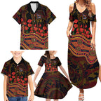 Adelaide Crows ANZAC Day Family Matching Summer Maxi Dress and Hawaiian Shirt Indigenous Dot Art with Poppy Flower Tribute