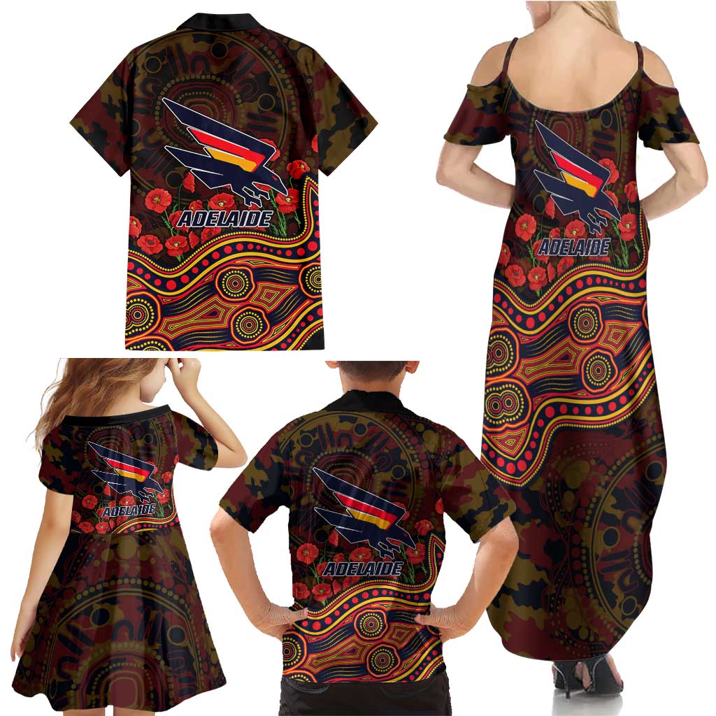 Adelaide Crows ANZAC Day Family Matching Summer Maxi Dress and Hawaiian Shirt Indigenous Dot Art with Poppy Flower Tribute