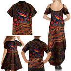 Adelaide Crows ANZAC Day Family Matching Summer Maxi Dress and Hawaiian Shirt Indigenous Dot Art with Poppy Flower Tribute