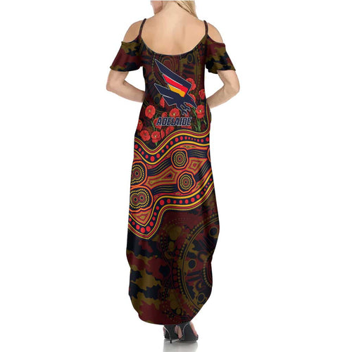 Adelaide Crows ANZAC Day Family Matching Summer Maxi Dress and Hawaiian Shirt Indigenous Dot Art with Poppy Flower Tribute