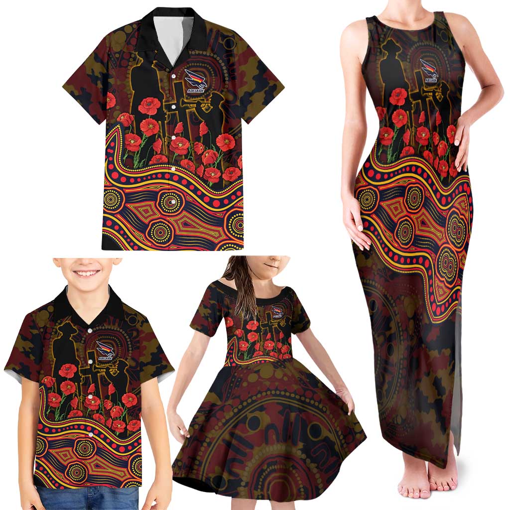 Adelaide Crows ANZAC Day Family Matching Tank Maxi Dress and Hawaiian Shirt Indigenous Dot Art with Poppy Flower Tribute
