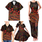 Adelaide Crows ANZAC Day Family Matching Tank Maxi Dress and Hawaiian Shirt Indigenous Dot Art with Poppy Flower Tribute