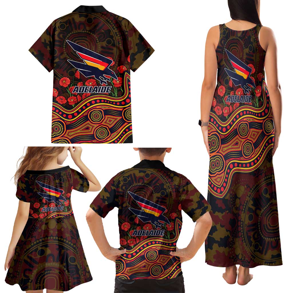 Adelaide Crows ANZAC Day Family Matching Tank Maxi Dress and Hawaiian Shirt Indigenous Dot Art with Poppy Flower Tribute