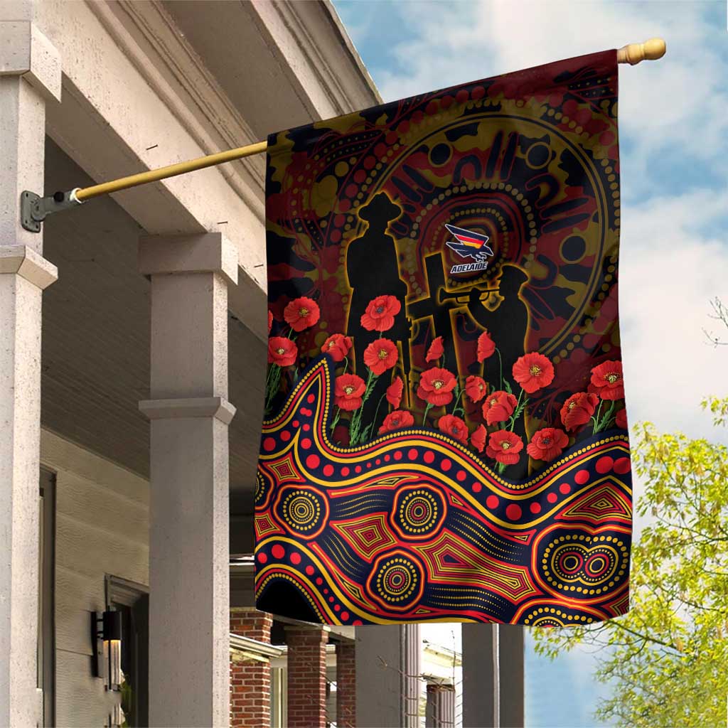 Adelaide Crows ANZAC Day Garden Flag Indigenous Dot Art with Poppy Flower Tribute