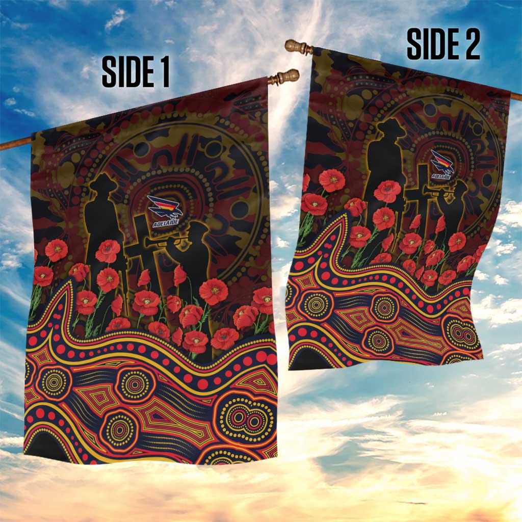 Adelaide Crows ANZAC Day Garden Flag Indigenous Dot Art with Poppy Flower Tribute