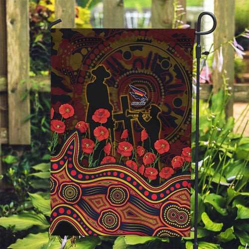 Adelaide Crows ANZAC Day Garden Flag Indigenous Dot Art with Poppy Flower Tribute