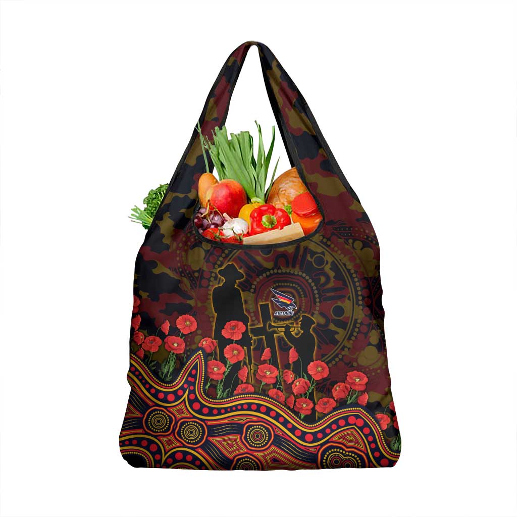 Adelaide Crows ANZAC Day Grocery Bag Indigenous Dot Art with Poppy Flower Tribute
