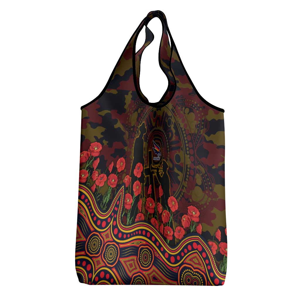 Adelaide Crows ANZAC Day Grocery Bag Indigenous Dot Art with Poppy Flower Tribute