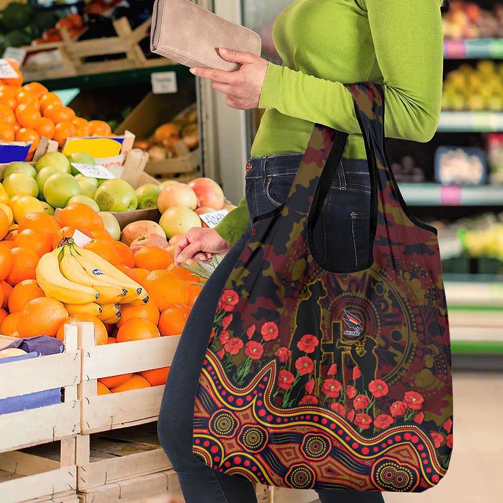 Adelaide Crows ANZAC Day Grocery Bag Indigenous Dot Art with Poppy Flower Tribute