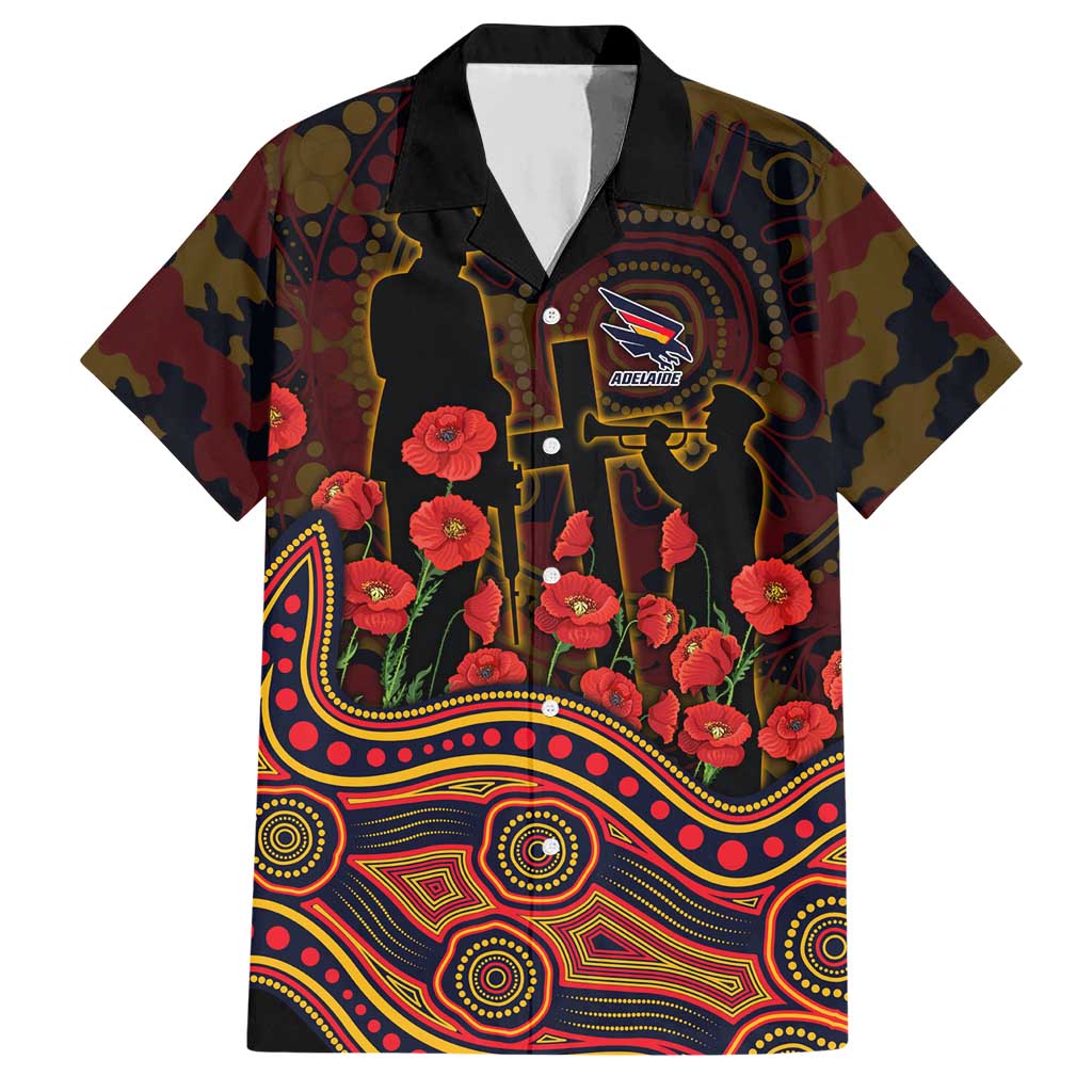 Adelaide Crows ANZAC Day Hawaiian Shirt Indigenous Dot Art with Poppy Flower Tribute