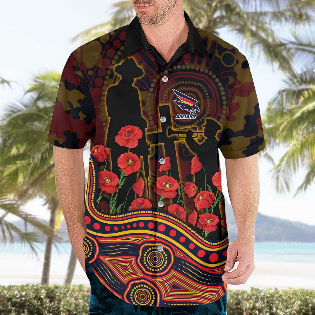 Adelaide Crows ANZAC Day Hawaiian Shirt Indigenous Dot Art with Poppy Flower Tribute