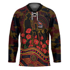 Adelaide Crows ANZAC Day Hockey Jersey Indigenous Dot Art with Poppy Flower Tribute