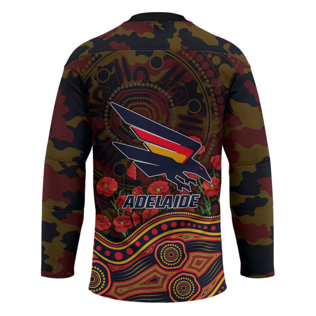 Adelaide Crows ANZAC Day Hockey Jersey Indigenous Dot Art with Poppy Flower Tribute