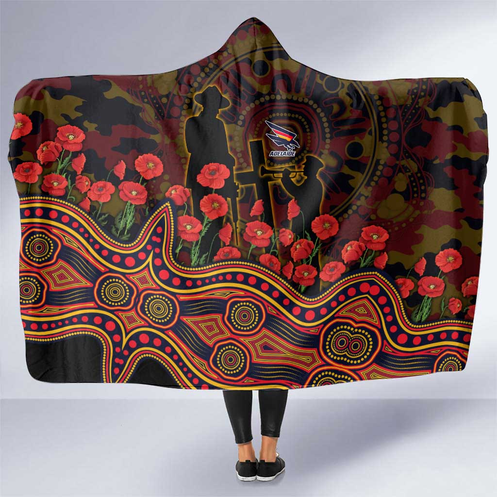 Adelaide Crows ANZAC Day Hooded Blanket Indigenous Dot Art with Poppy Flower Tribute