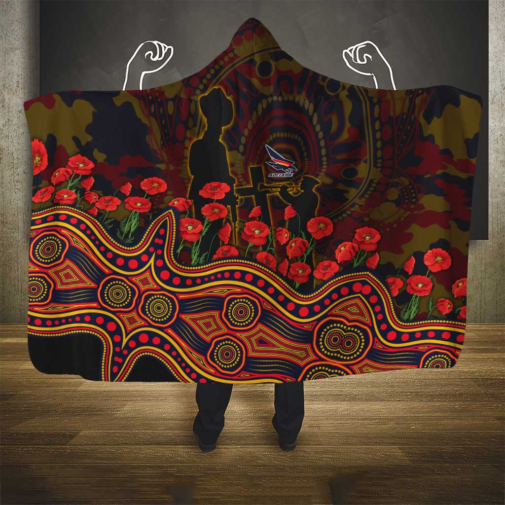 Adelaide Crows ANZAC Day Hooded Blanket Indigenous Dot Art with Poppy Flower Tribute