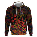 Adelaide Crows ANZAC Day Hoodie Indigenous Dot Art with Poppy Flower Tribute