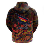 Adelaide Crows ANZAC Day Hoodie Indigenous Dot Art with Poppy Flower Tribute
