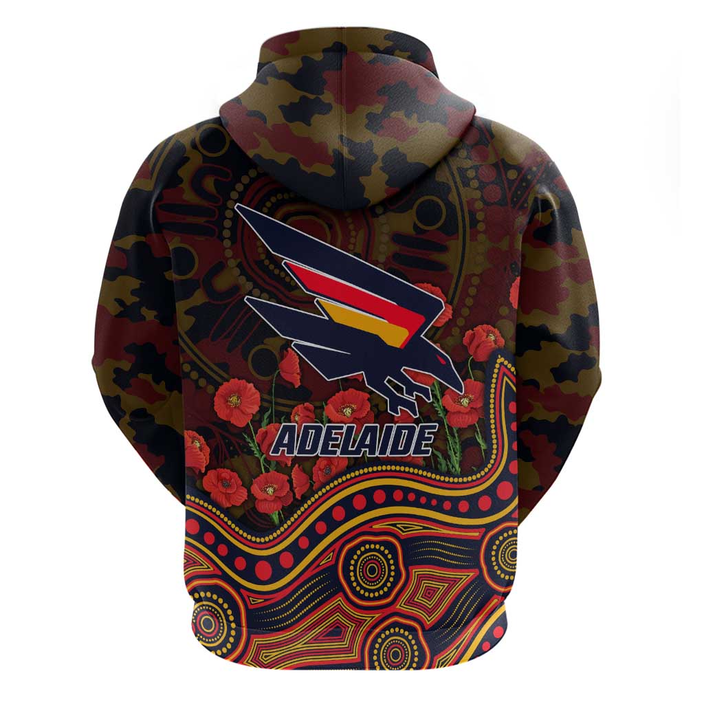 Adelaide Crows ANZAC Day Hoodie Indigenous Dot Art with Poppy Flower Tribute