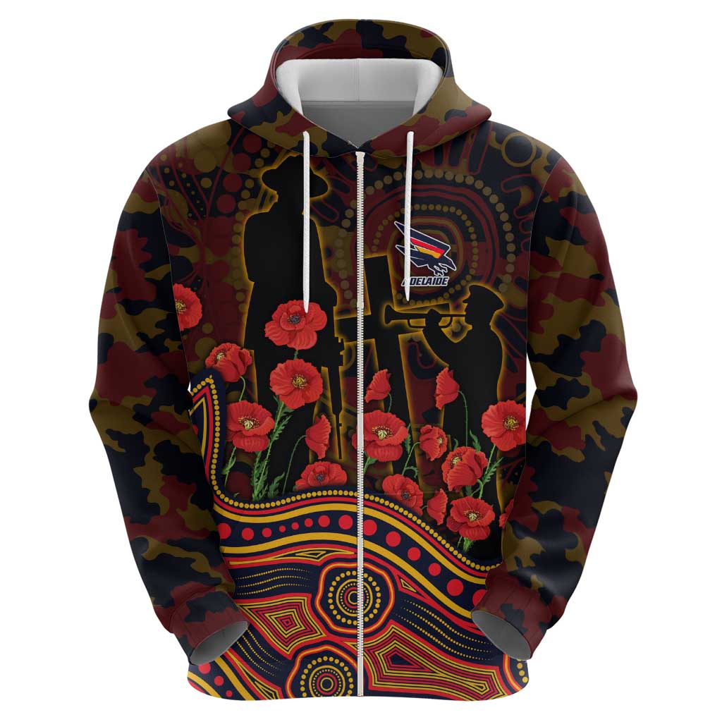 Adelaide Crows ANZAC Day Hoodie Indigenous Dot Art with Poppy Flower Tribute