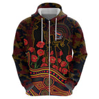 Adelaide Crows ANZAC Day Hoodie Indigenous Dot Art with Poppy Flower Tribute
