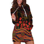 Adelaide Crows ANZAC Day Hoodie Dress Indigenous Dot Art with Poppy Flower Tribute